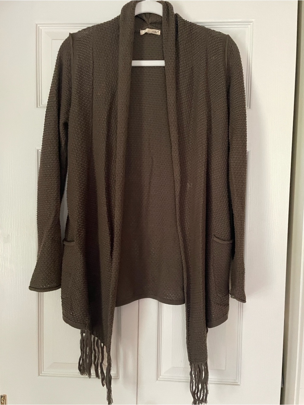 LA made Women’s Open-Front Fringe Hem Cardigan Sweater - Dark Olive Green